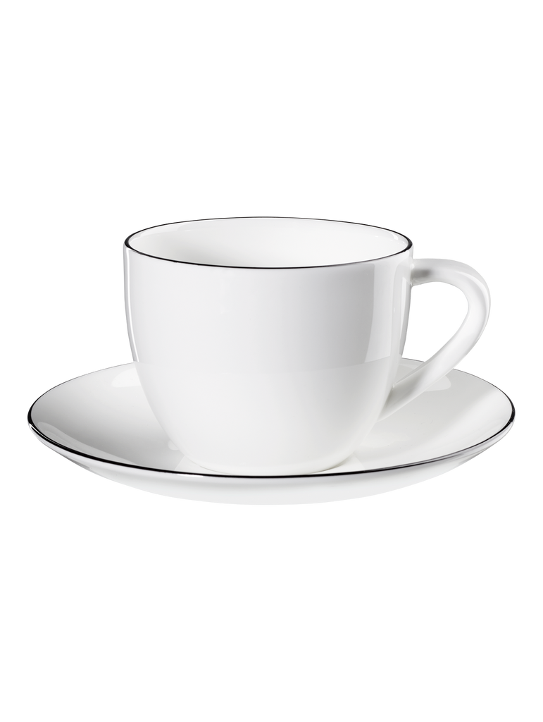 cappuccinotasse mit unterteller, ligne noire