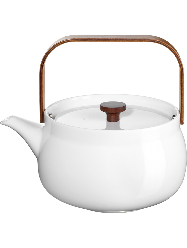 teekanne mit holzgriff, white