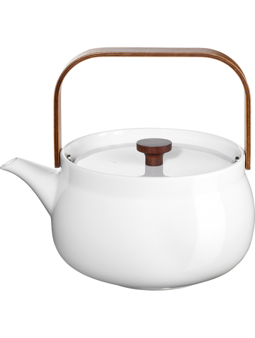 teekanne mit holzgriff, white
