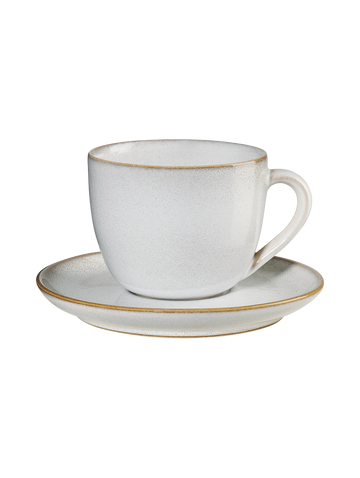 cappuccinotasse mit unterteller, sand