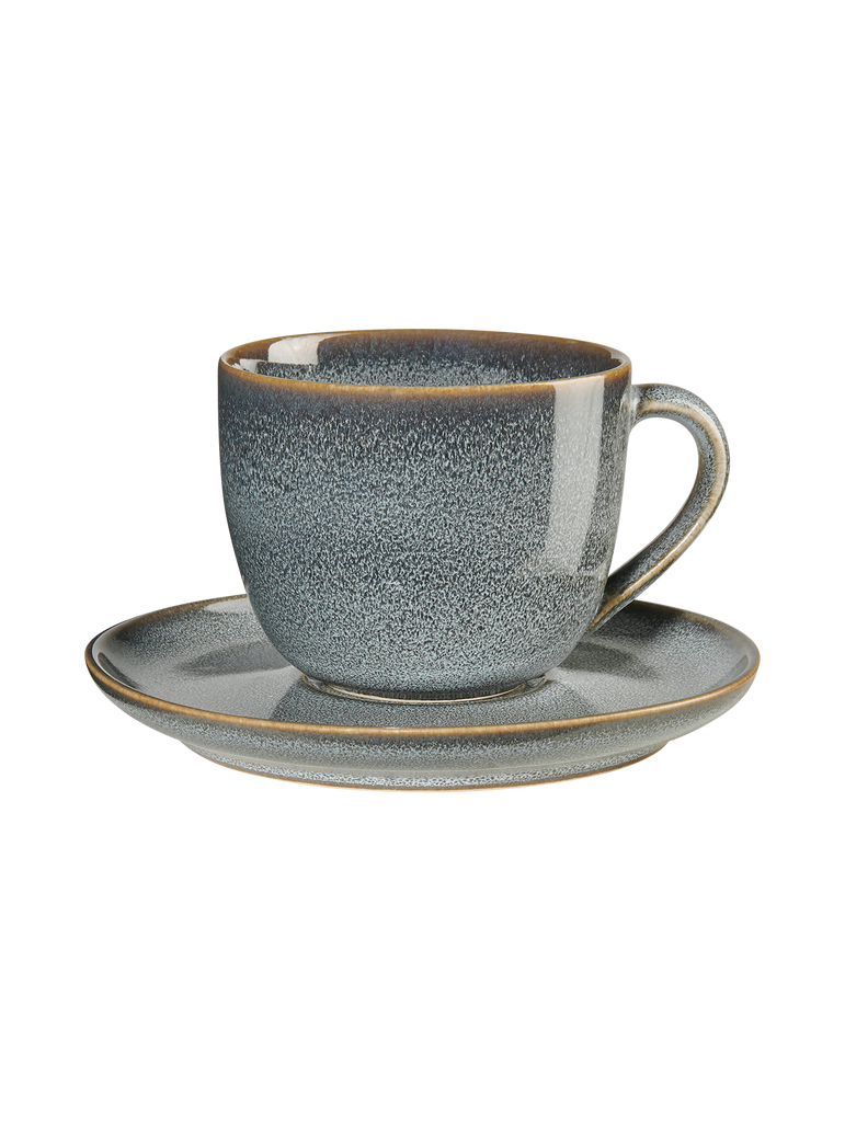 cappuccinotasse mit unterteller, denim