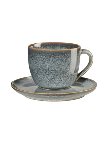 cappuccinotasse mit unterteller, denim