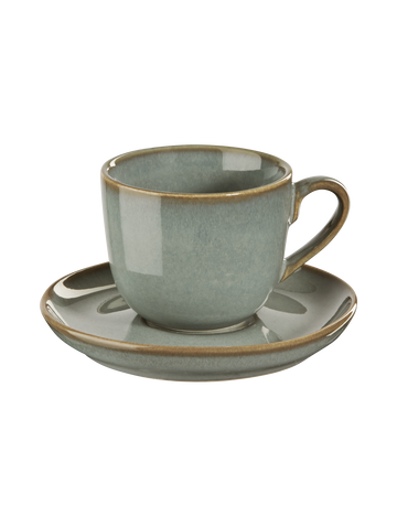 cappuccinotasse mit unterteller, eucalyptus
