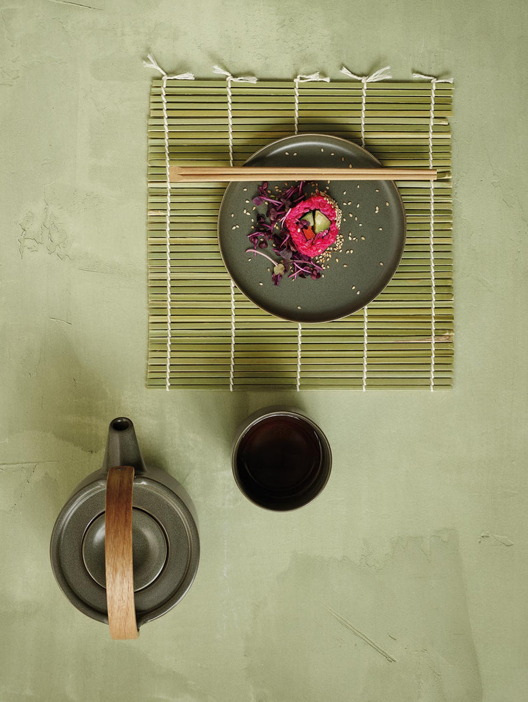 teekanne mit holzgriff, nori