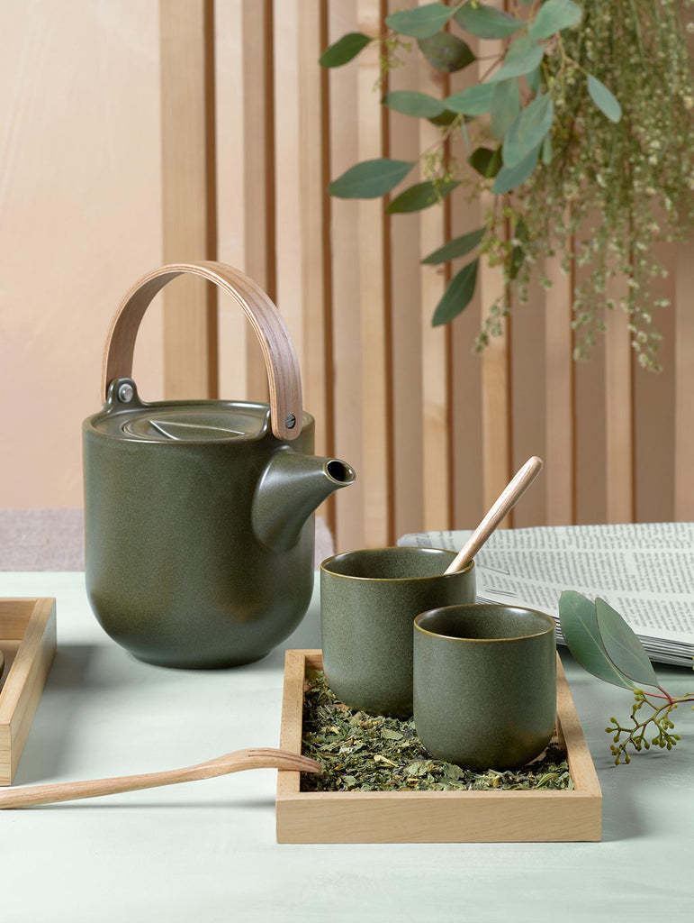 teekanne mit holzgriff, nori