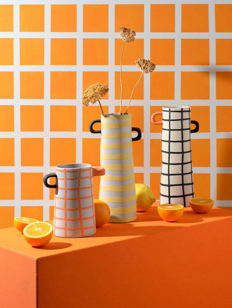 vase, orange gestreift