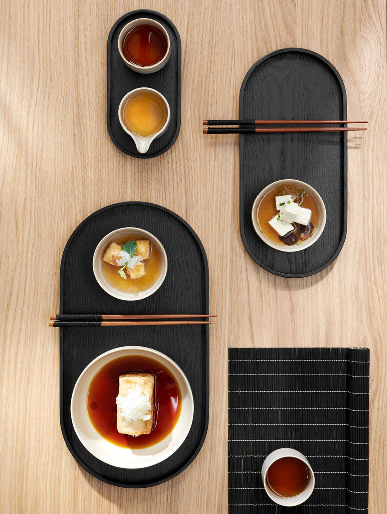 holztablett oval, schwarz