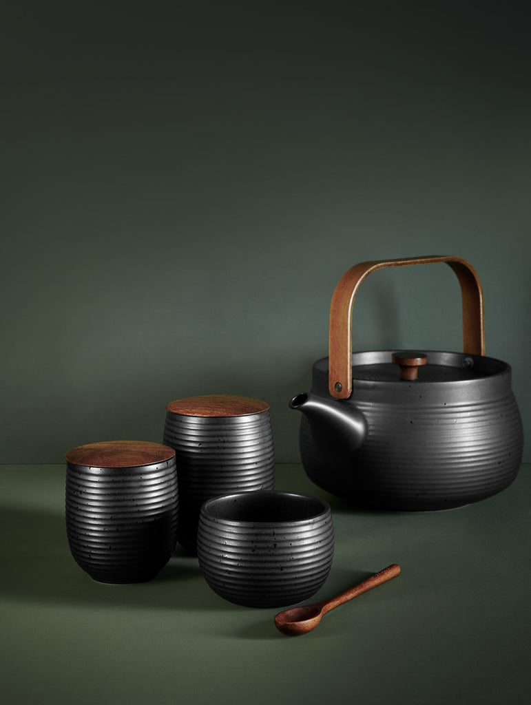 teedose, black mit holzdeckel