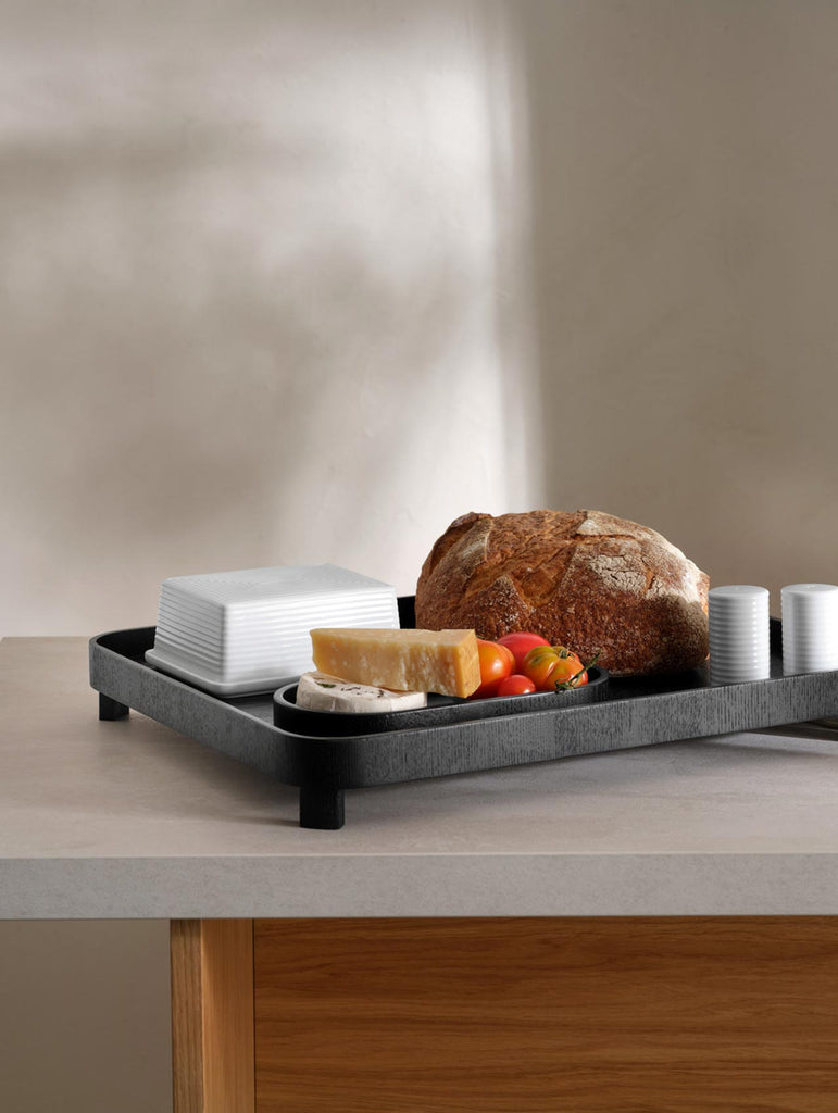 tablett auf fuß, schwarz